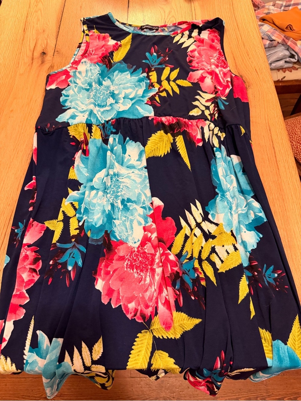 HEIMISH USA Navy Floral Midi Dress with Turquoise and Pink Blooms